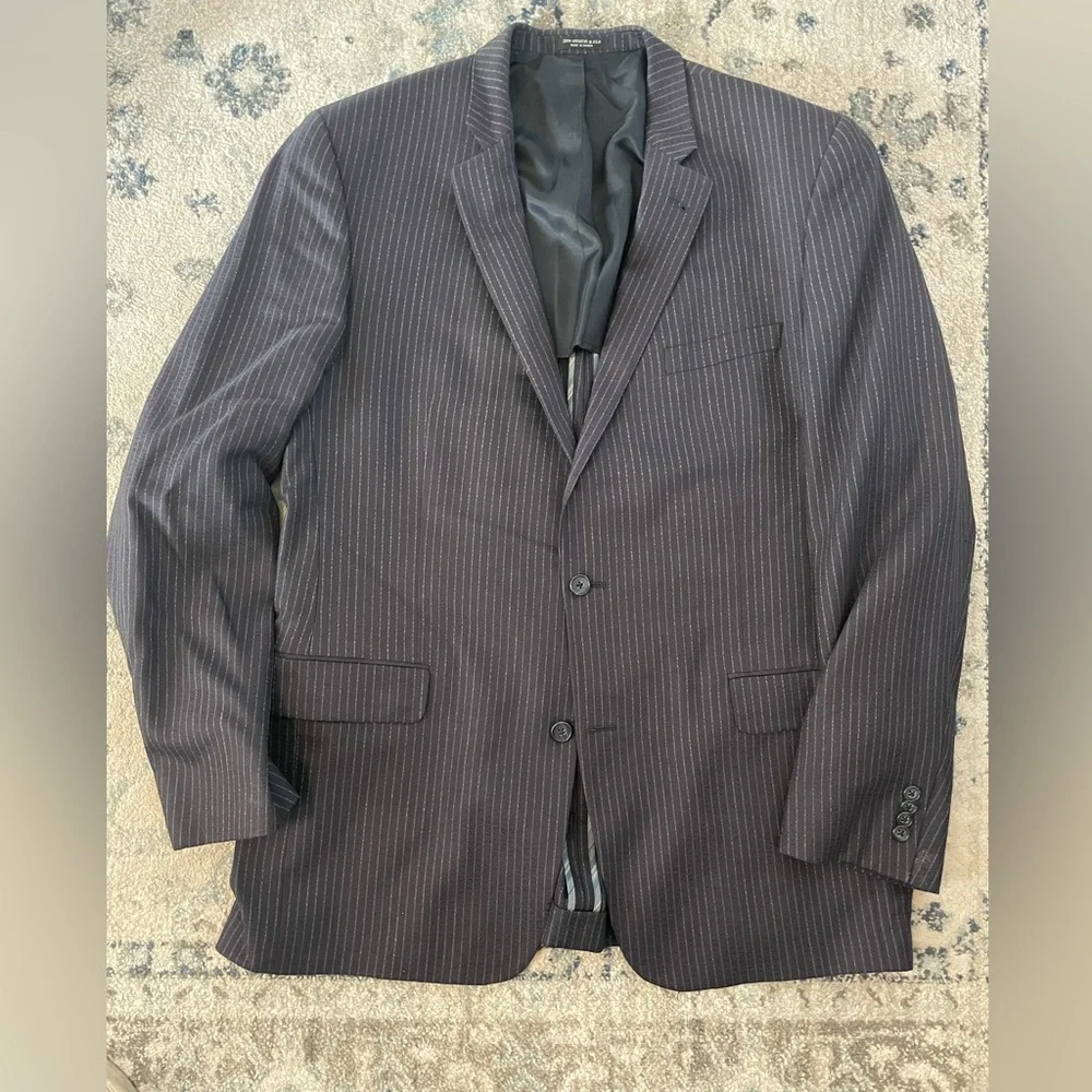 John Varvatos Star USA Textured Wool Chalk Stripe Suit Jacket in‎ Charcoal 44 L